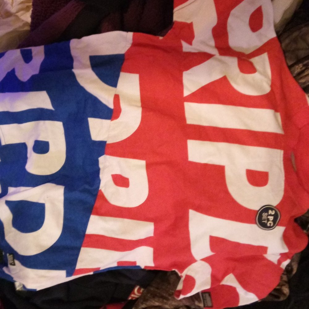 Red/blue DRIP t shirt with tags
